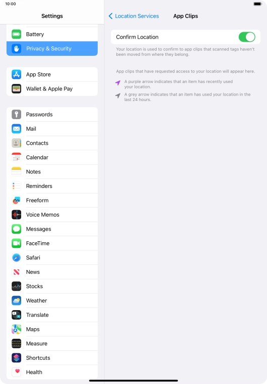 Press the required setting to turn the function on or off.