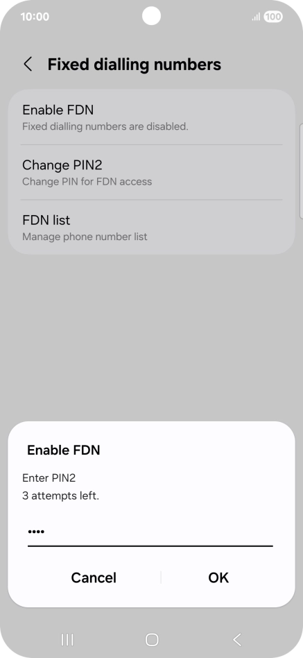 Key in your PIN2 and press OK. The default PIN2 is 0000.