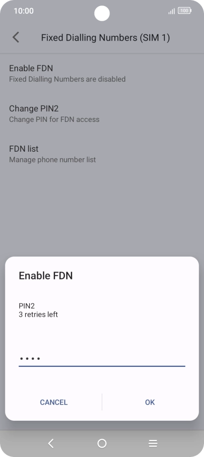 Key in your PIN2 and press OK. The default PIN2 is 0000.