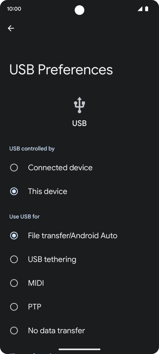 Press File transfer/Android Auto.