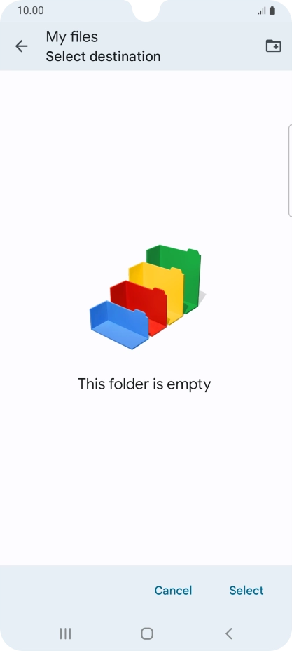 To create a new folder, press the new folder icon and follow the instructions on the screen to create a new folder.