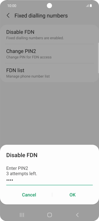 Key in your PIN2 and press OK. The default PIN2 is 0000.