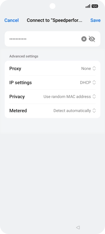Key in the password for the Wi-Fi network and press Save.