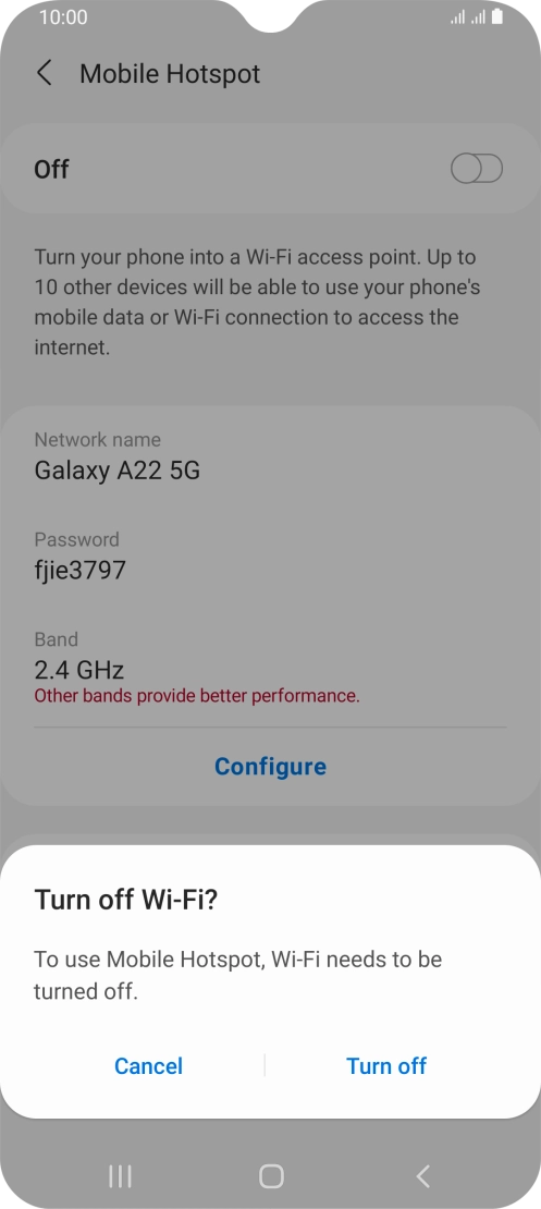 If Wi-Fi is turned on, press Turn off.