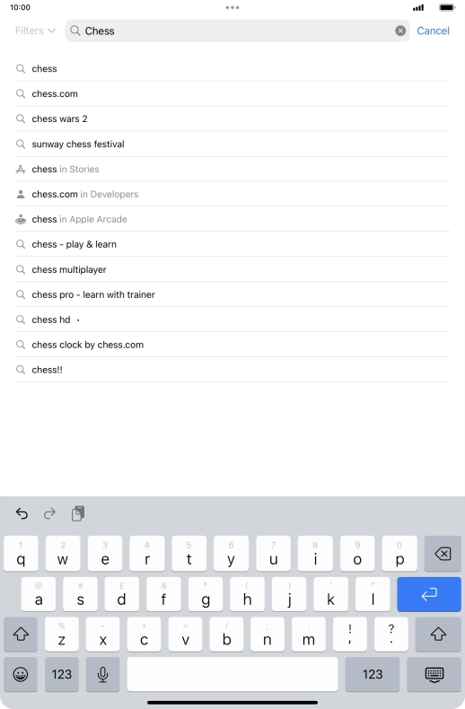 Key in the name or subject of the required app and press enter.