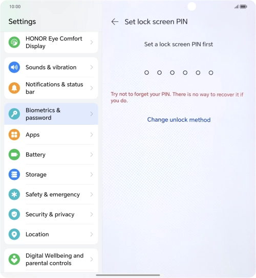 Press Change unlock method.