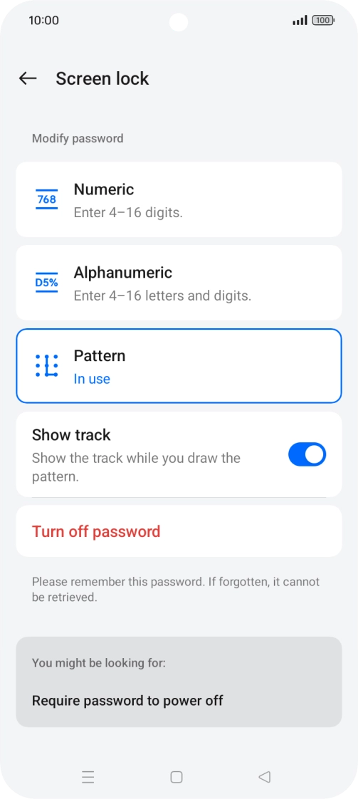Press the required setting.