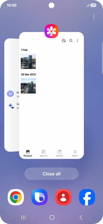 To end one running application, slide your finger upwards on the required application.