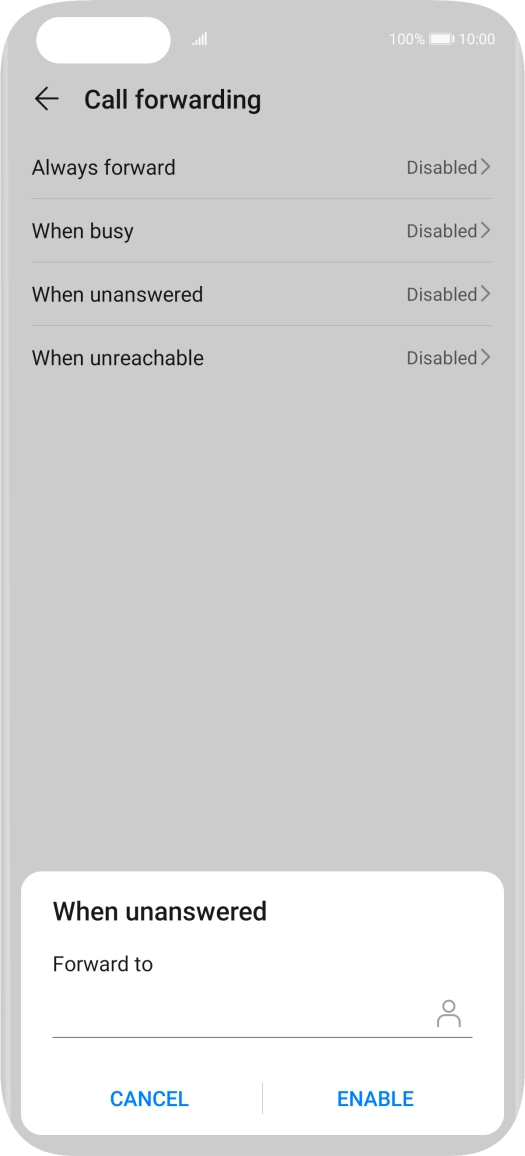 Key in +447953222222 and press ENABLE.