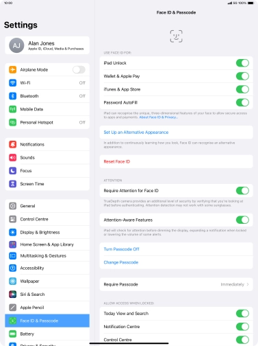 Press the indicators next to the required settings to turn them on or off.
