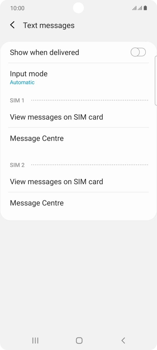 Press Message Centre below the required SIM.