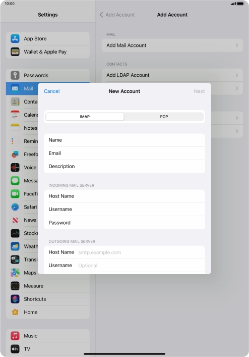 Press Host Name and key in the name of your email provider's outgoing server.