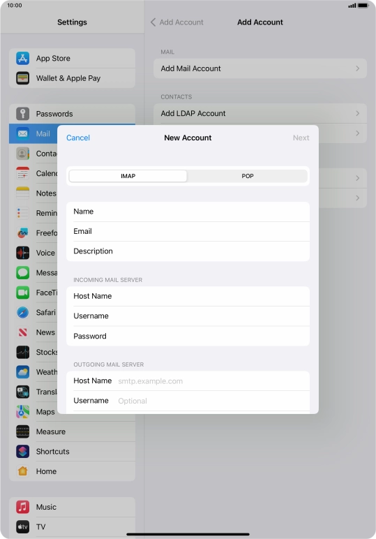 Press Host Name and key in the name of your email provider's outgoing server.