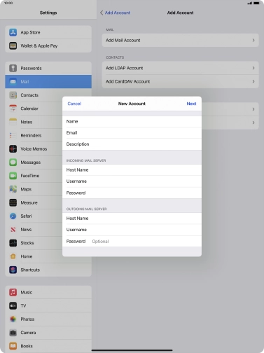 Press Password and key in the password for your email account.