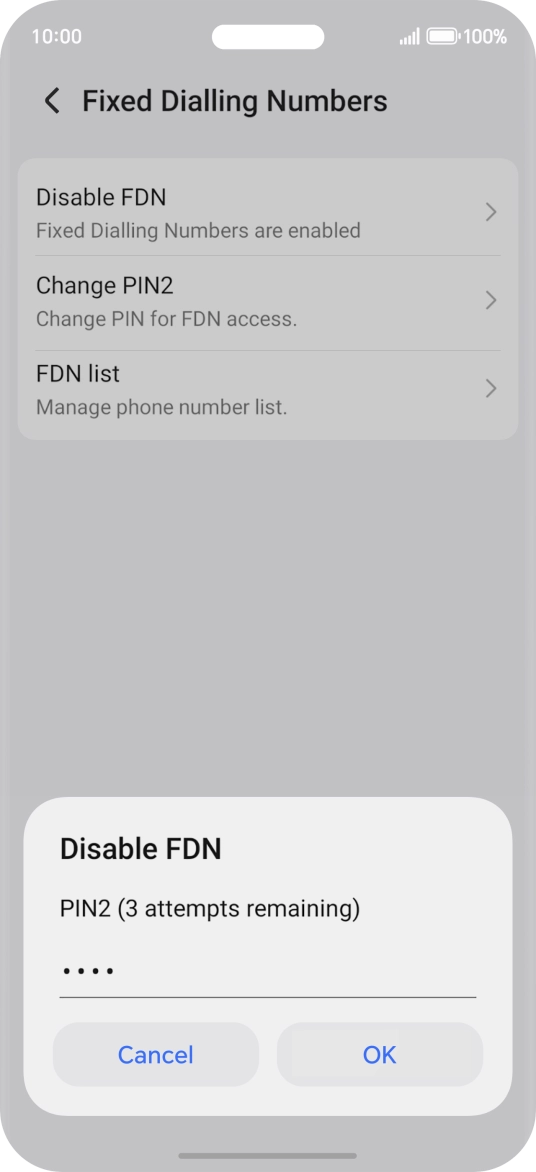 Key in your PIN2 and press OK. The default PIN2 is 0000.