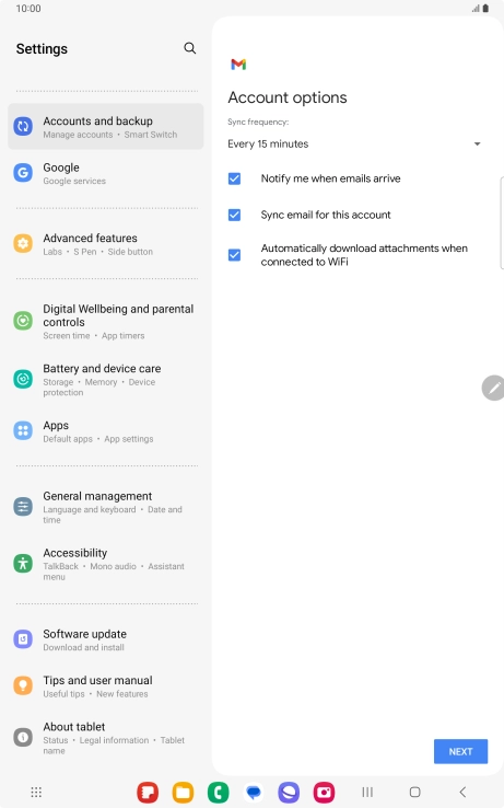 If this screen is displayed, you email account has been recognised and set up automatically. Follow the instructions on the screen to key in more information and finish setting up your tablet.