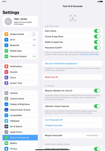 Press the indicators next to the required settings to turn them on or off.