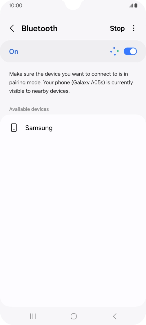 Press the required Bluetooth device and follow the instructions on the screen to pair the device with your phone.