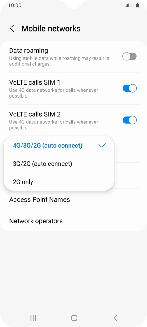 Press the required network mode.