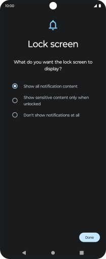 Press the required setting.