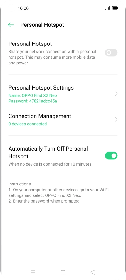 Press Personal Hotspot Settings.