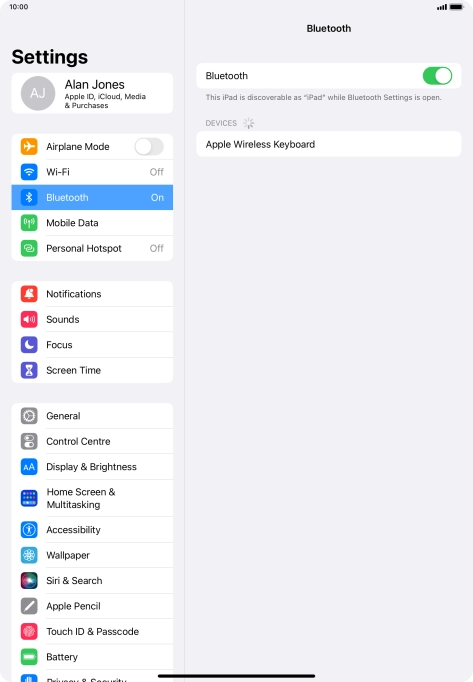 Press the required Bluetooth device and follow the instructions on the screen to pair the device with your tablet.