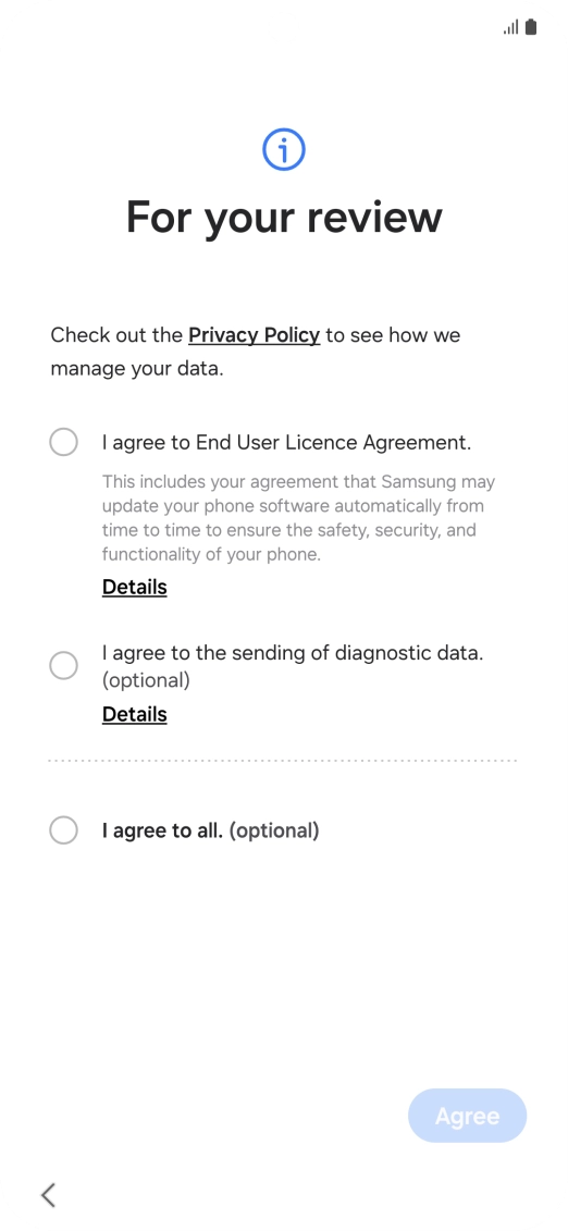 Press the fields next to the required settings to select them.