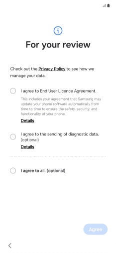Press the fields next to the required settings to select them.