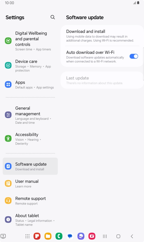 Press Download and install. If a new software version is available, it's displayed. Follow the instructions on the screen to update the tablet software.