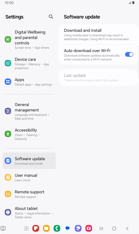 Press Download and install. If a new software version is available, it's displayed. Follow the instructions on the screen to update the tablet software.