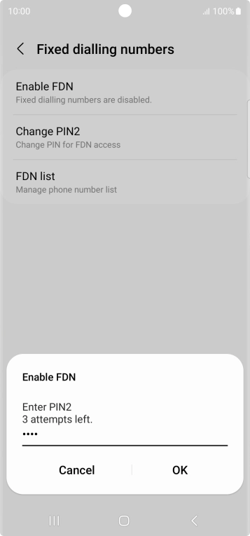 Key in your PIN2 and press OK. The default PIN2 is 0000.
