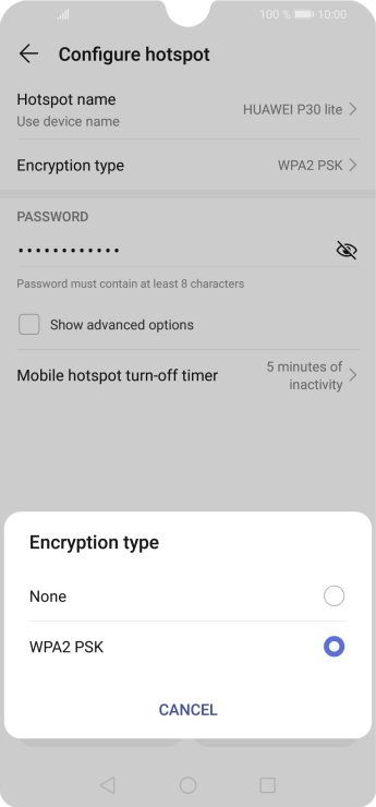 Press WPA2 PSK to password protect your Wi-Fi hotspot.