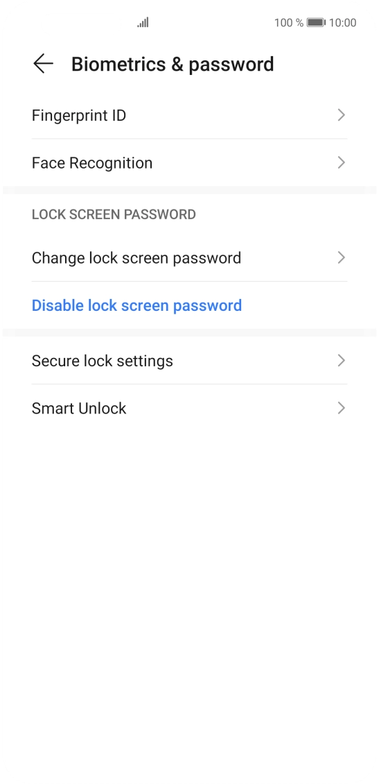 Press Disable lock screen password.