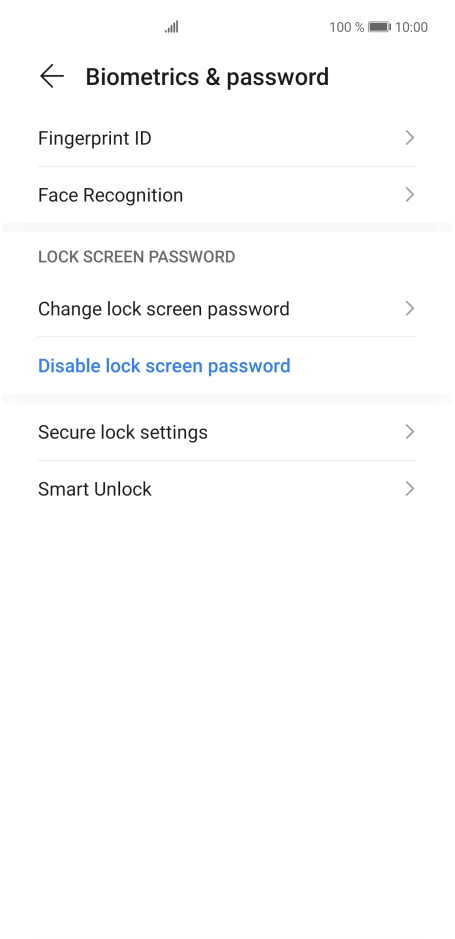 Press Disable lock screen password.
