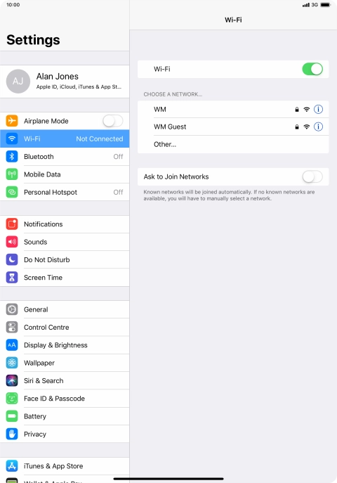 Press the required Wi-Fi network and key in the password for the Wi-Fi network.