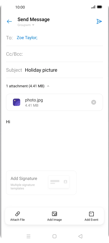 Press the send icon when you've finished your email.