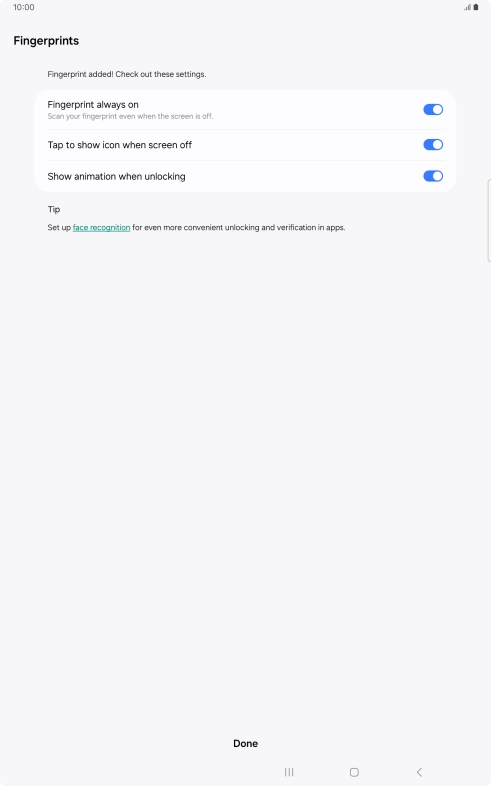 Press the indicators next to the required settings to turn them on or off.