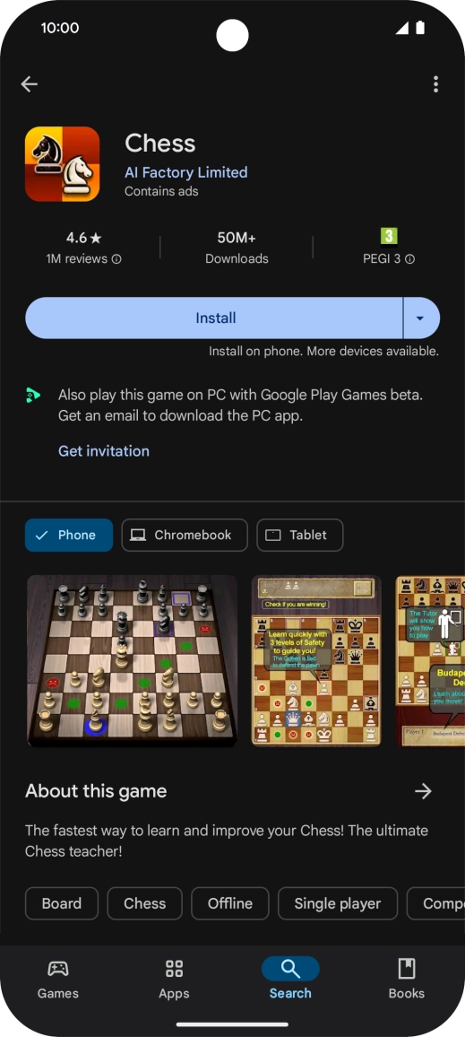 Press Install and follow the instructions on the screen to install the app.