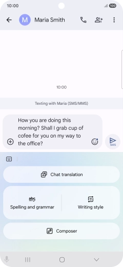 To check your text for grammatical and spelling errors, press Spelling and grammar and follow the instructions on the screen to use the function.
