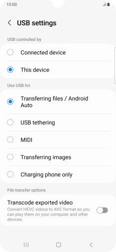 Press Transferring files / Android Auto.