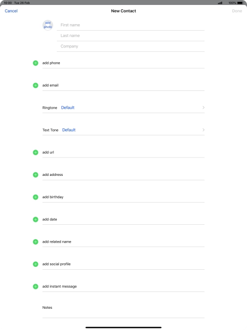 Press First name and key in the first name.