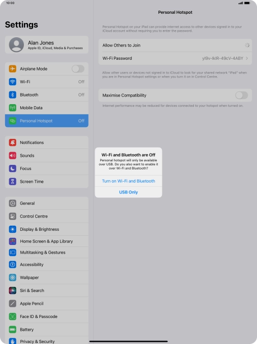 If Wi-Fi is turned off, press Turn on Wi-Fi and Bluetooth.