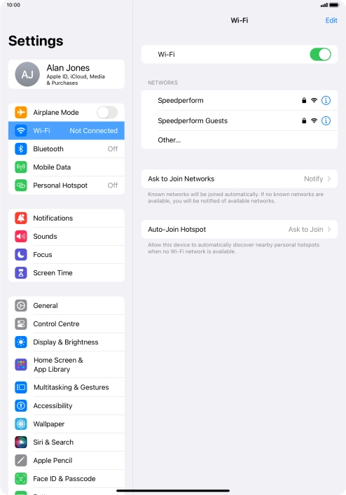 Press the required Wi-Fi network and key in the password for the Wi-Fi network.