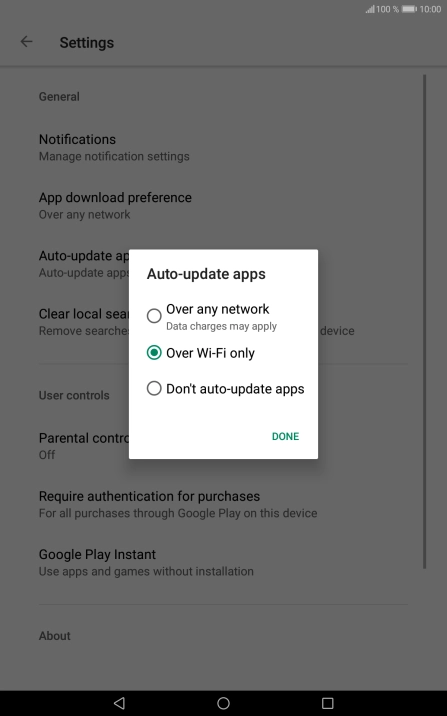 To turn on automatic update of apps using mobile network, press Over any network.