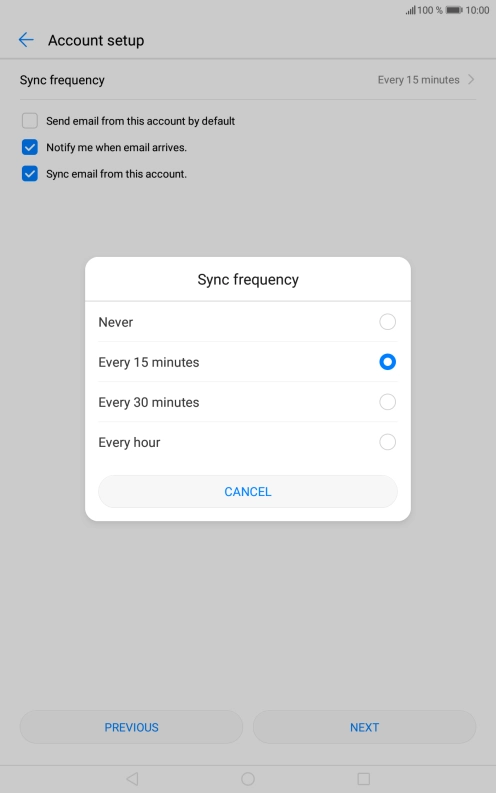 Press the required setting.