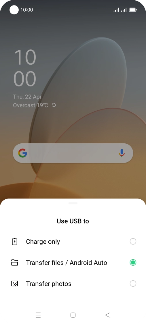 Press Transfer files / Android Auto.