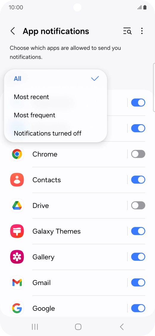 Press the required setting.