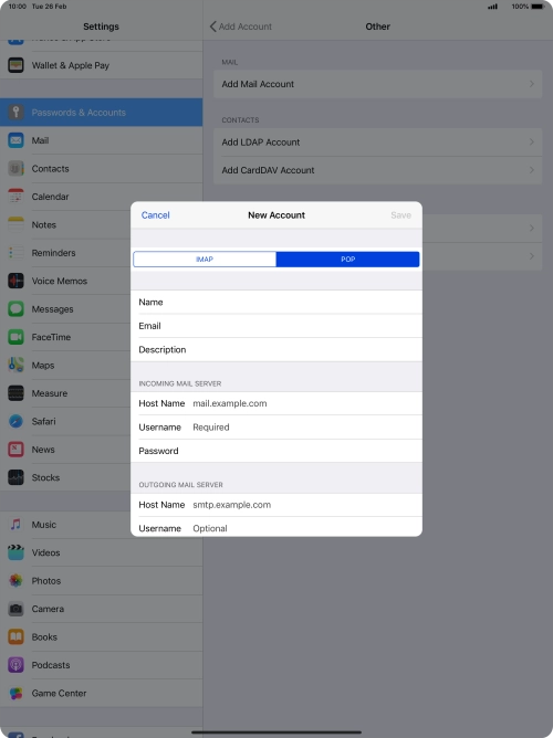 Press Host Name and key in the name of your email provider's incoming server.