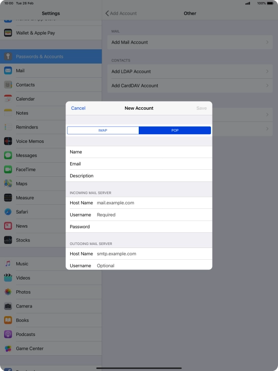 Press Host Name and key in the name of your email provider's incoming server.
