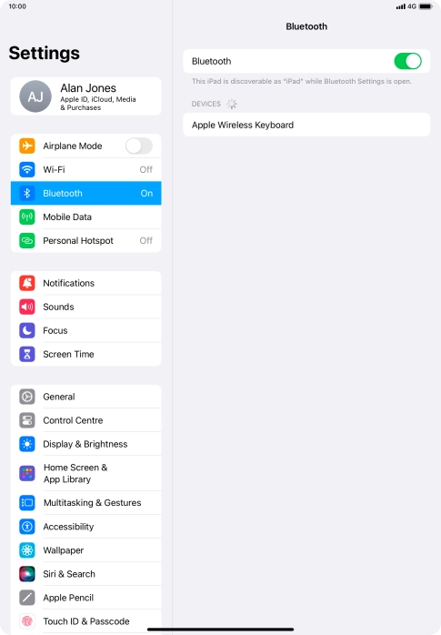 Press the required Bluetooth device and follow the instructions on the screen to pair the device with your tablet.